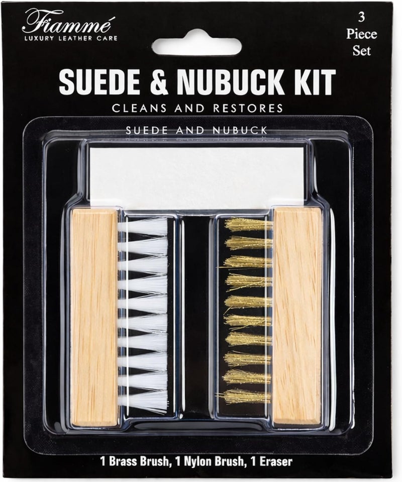 Fiamme Suede and Nubuck Cleaning Kit - Complete Brass & Nylon Brush Set, Suede Eraser for Shoes, Jackets, Boots, Handbags - Image 1
